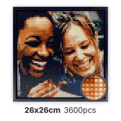 Custom Photo Brick Art 26x26cm, 3600pcs, 4mm Mini Bricks | Premium Frame & Tool Kit Included