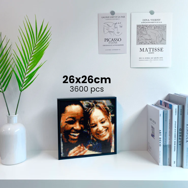 Custom Photo Brick Art 26x26cm, 3600pcs, 4mm Mini Bricks | Premium Frame & Tool Kit Included