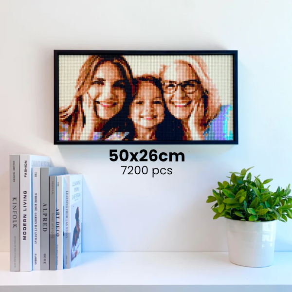 客製化相片積木畫 50x26cm, 7200pcs, 4mm 迷你積木 ｜ 含高質感畫框與全套工具 (可 2 人同時合作拼砌)