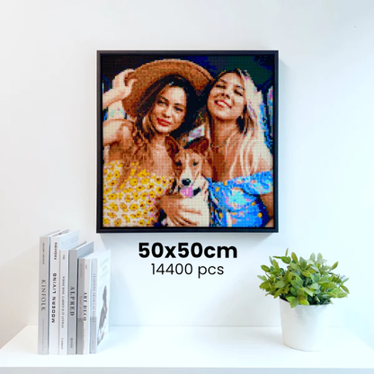 客製化相片積木畫 50x50cm, 14400pcs, 4mm 迷你積木 ｜ 附高質感畫框與全套工具 (可 4 人同時合作拼砌)