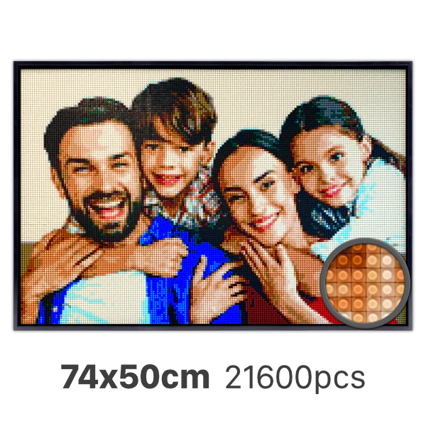 Custom Photo Brick Art 74x50cm, 21600pcs, 4mm Mini Bricks | Premium Frame & Tool Kit Included (Perfect for 4 People Building Together)